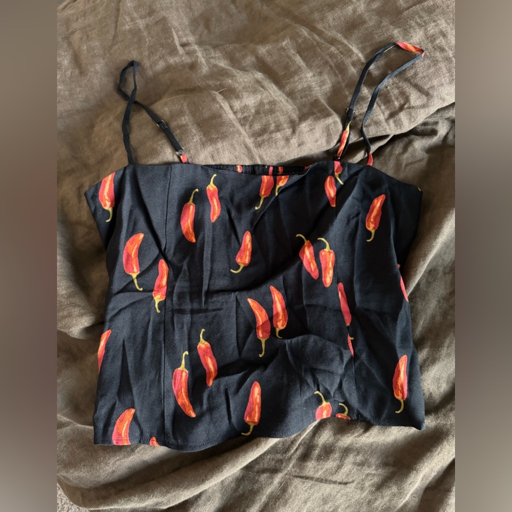 Reformation Overland Top in Black with Red Pepper Print